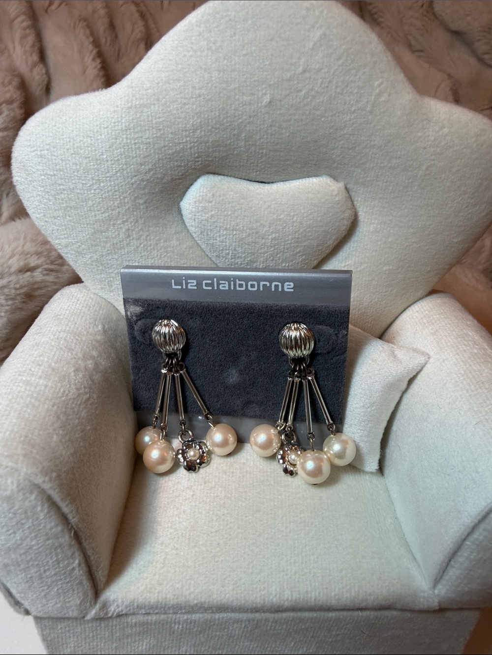 Liz Claiborne Silver-Tone Pearl Cluster Drop Earrings